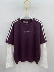 Pull femme superposition dentelle