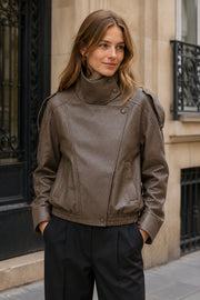 Veste effet cuir col montant