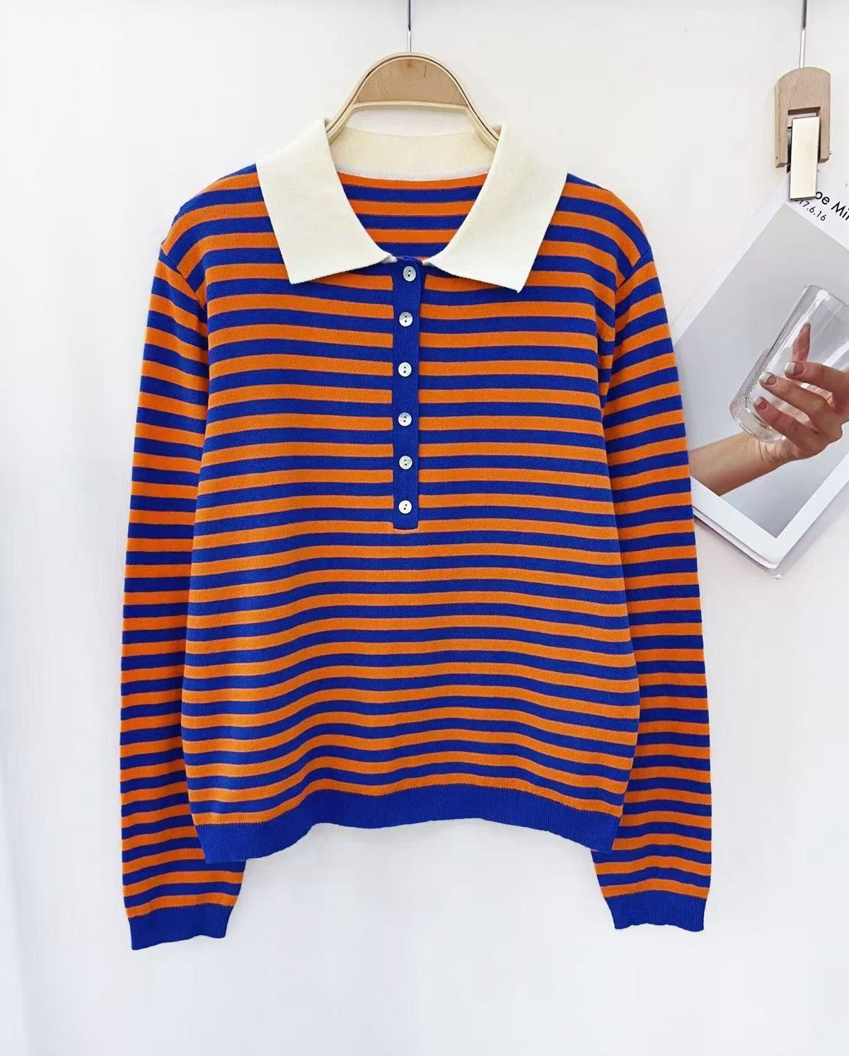 Pull col chemise rayé