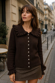 Gilet en maille à col volanté
