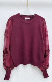 Pull manches transparentes fleuries