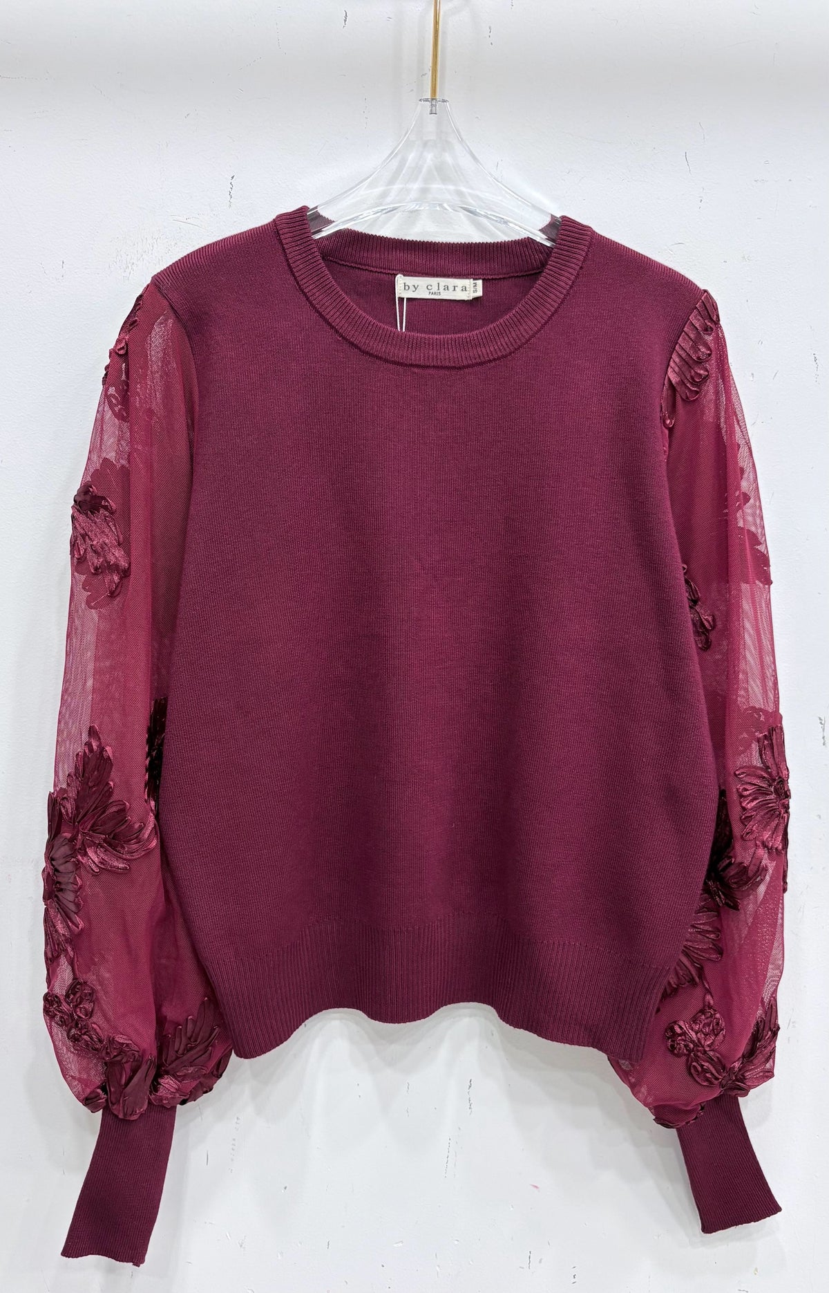 Pull manches transparentes fleuries
