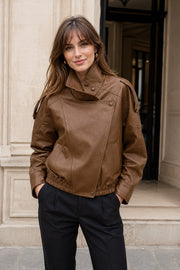 Veste effet cuir col montant