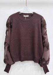 Pull manches transparentes fleuries