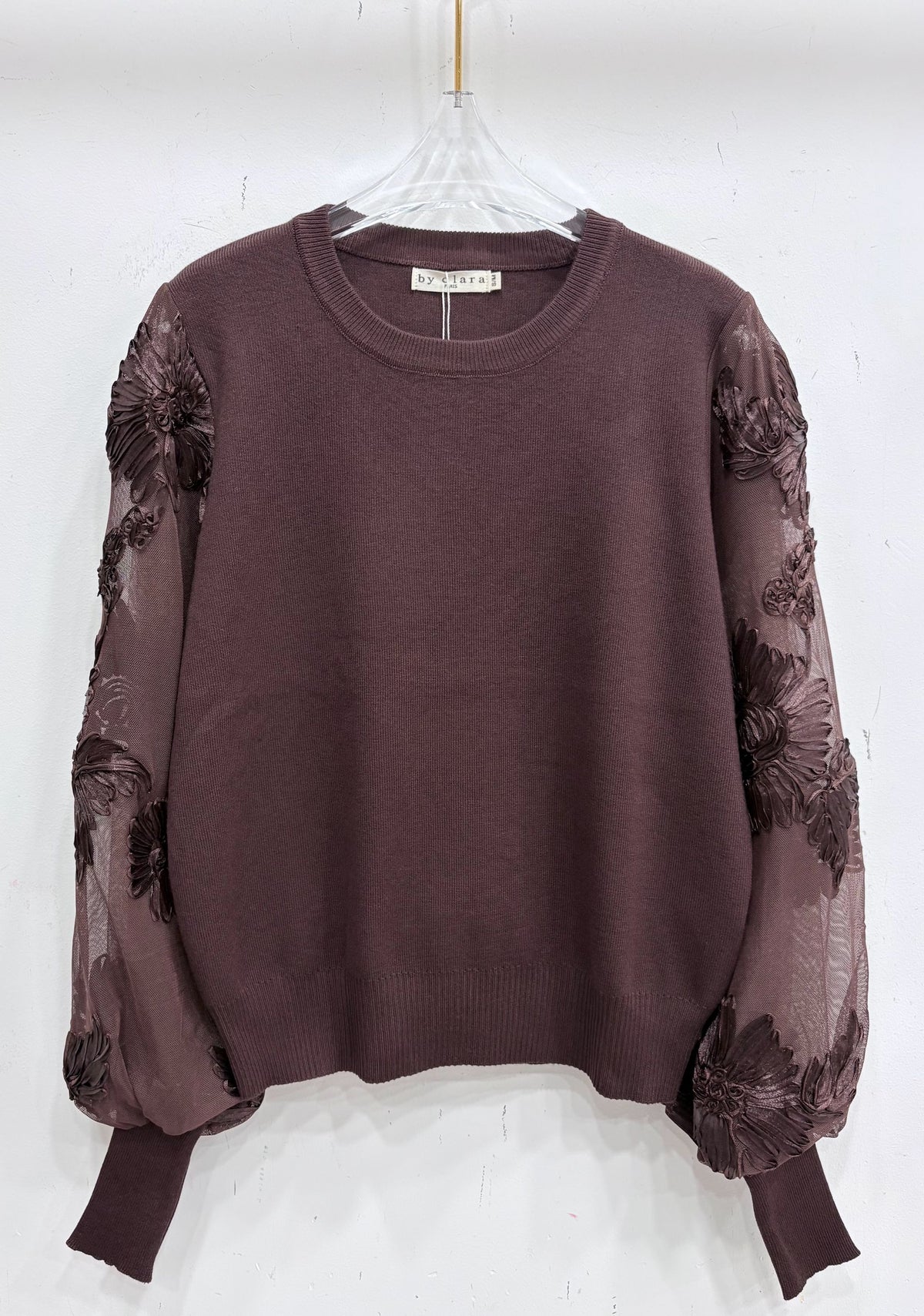 Pull manches transparentes fleuries