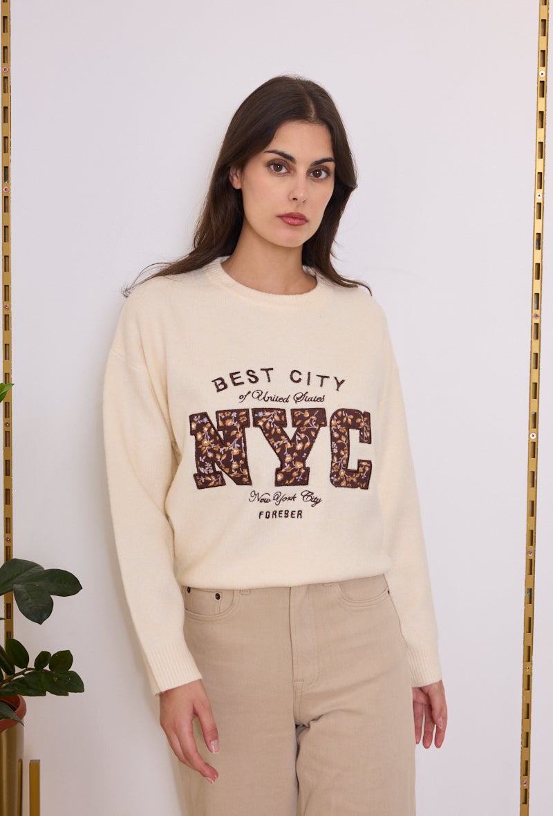 Pull maille brodé NYC