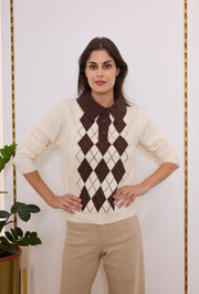 Pull maille col polo argyle