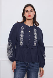 Chemise bohème brodée à taille cintrée