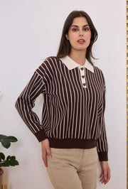 Pull col polo maille rayée