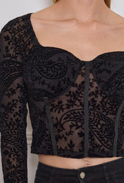 Top corset manches longues velours