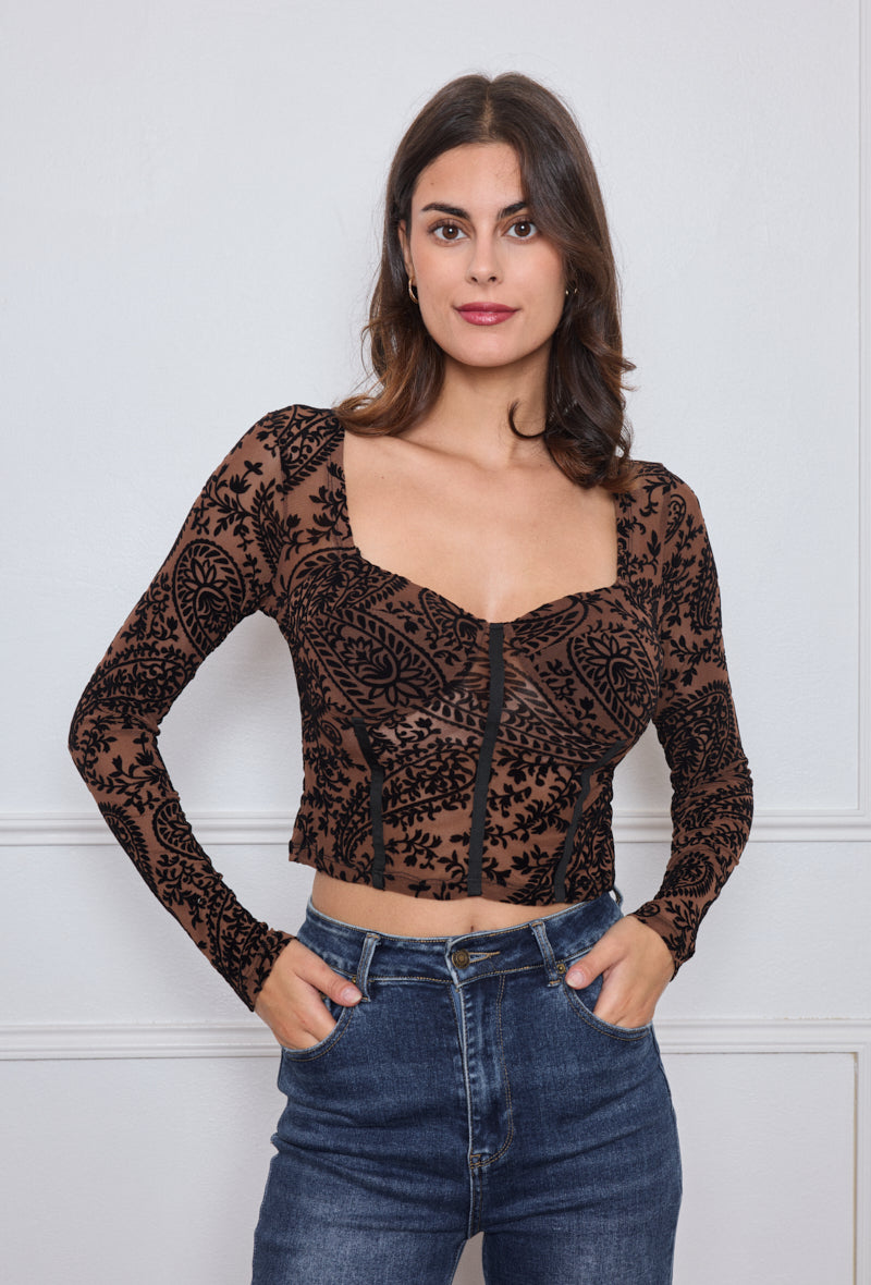 Top corset manches longues velours