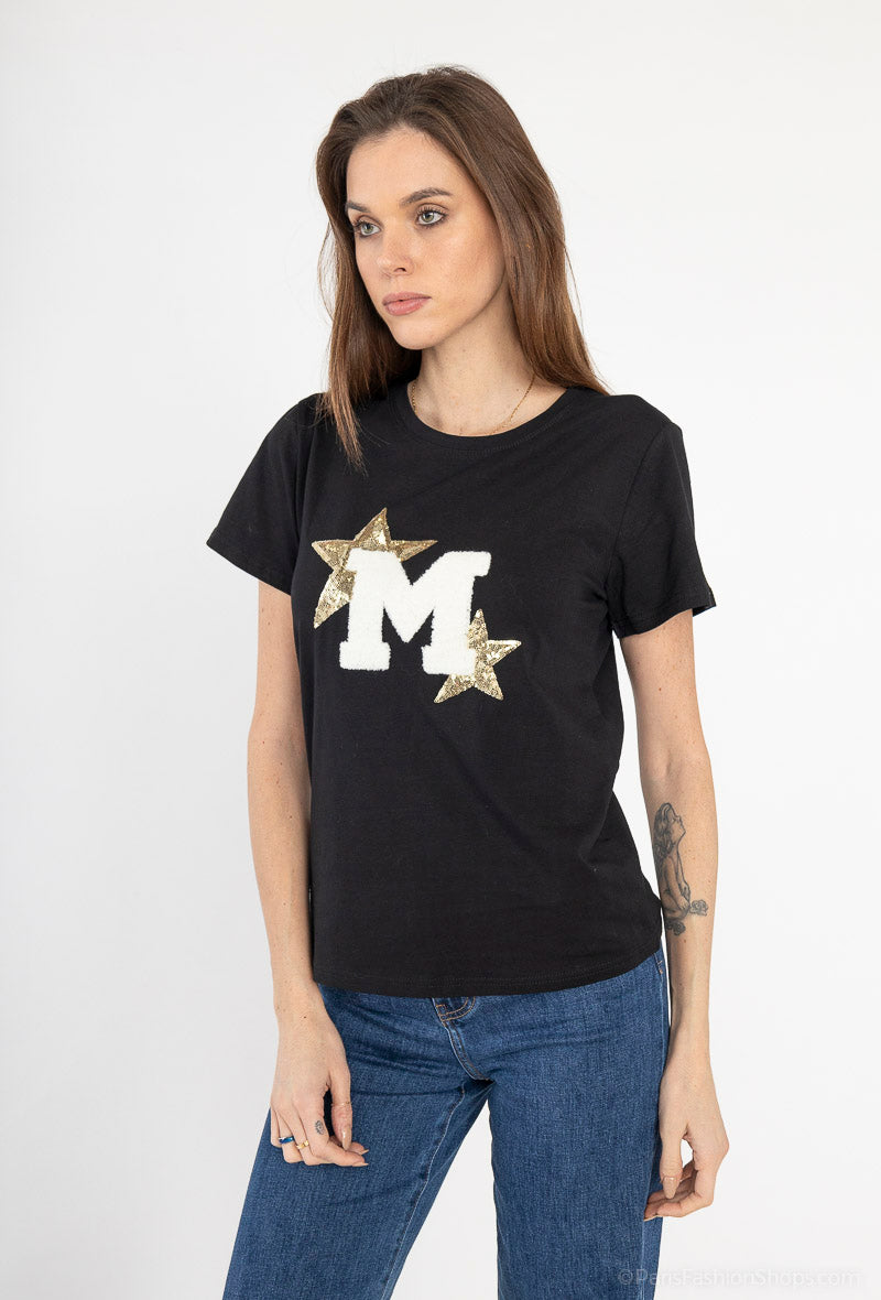 T-shirt femme lettre M étoiles