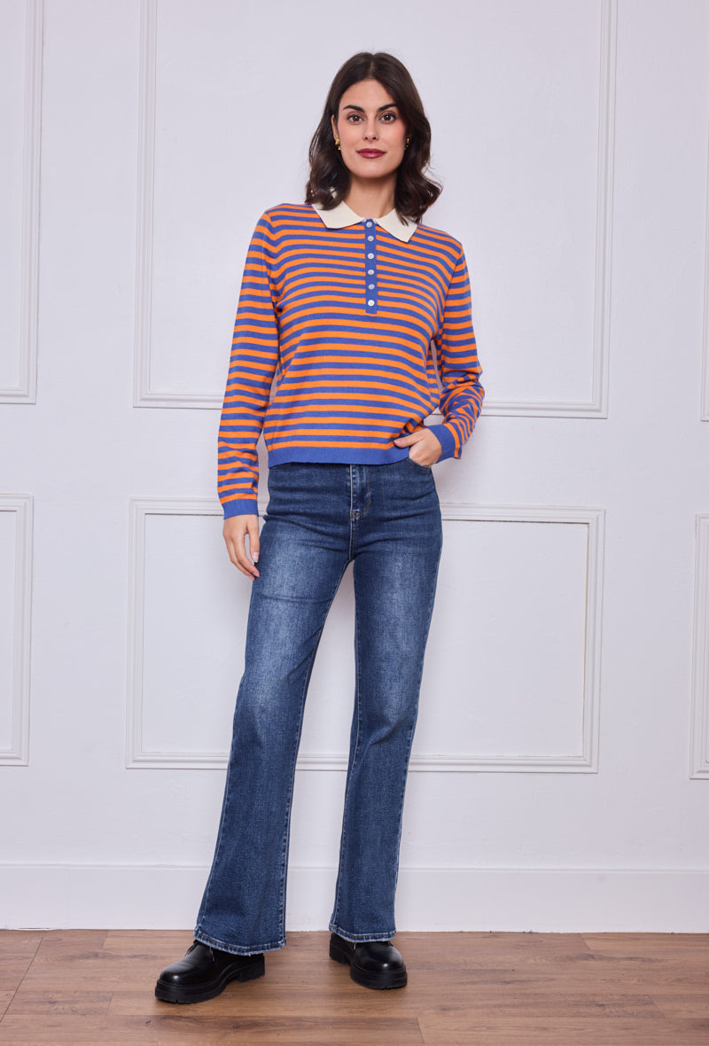 Pull col chemise rayé