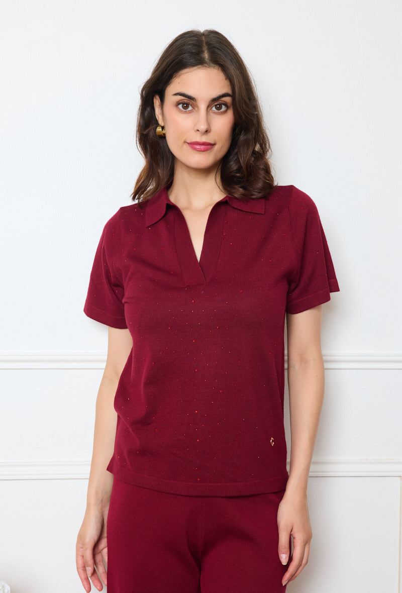 Top Polo Maille Brillante Col V