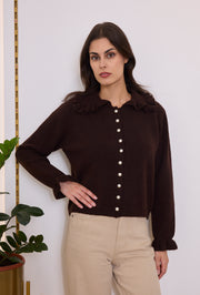 Gilet en maille à col volanté