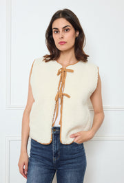Collarless Sherpa Tie-Front Vest