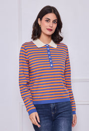Pull col chemise rayé