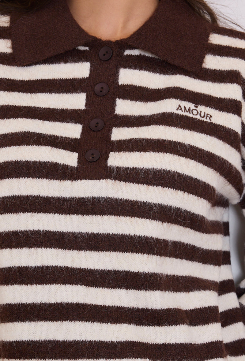Pull polo rayé femme