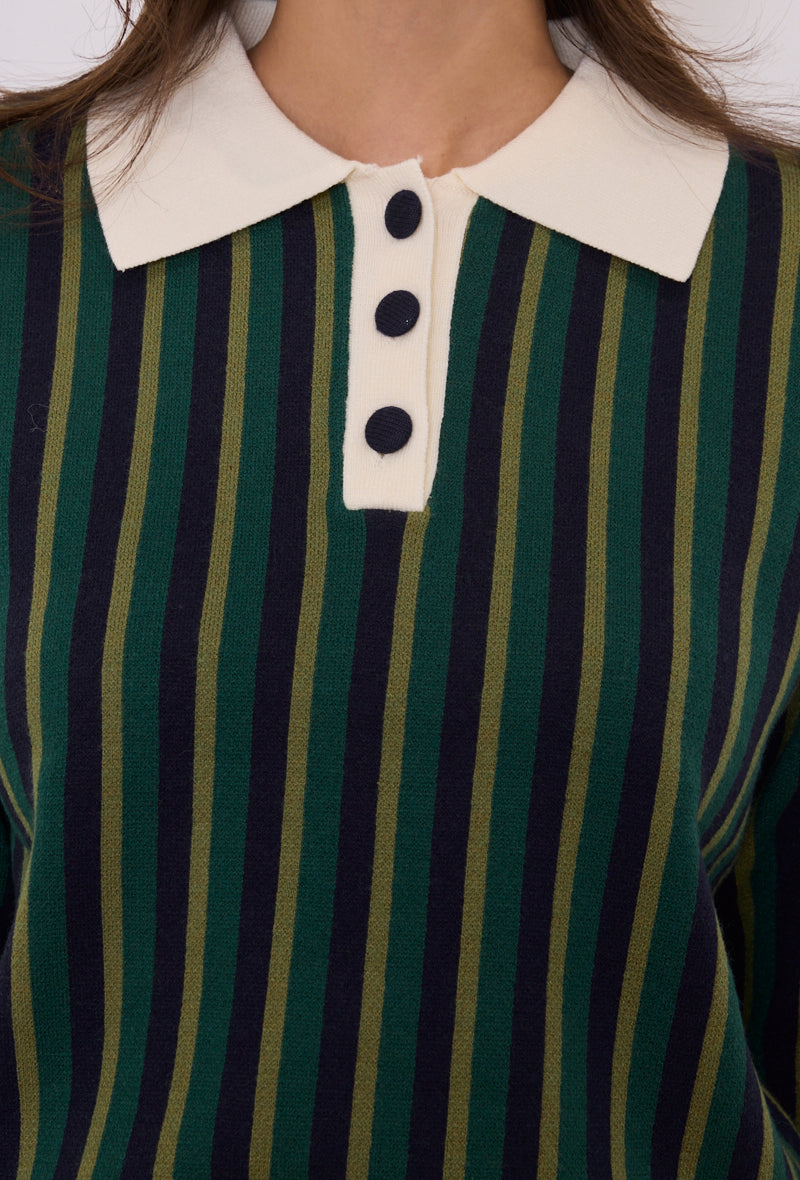 Pull col polo maille rayé
