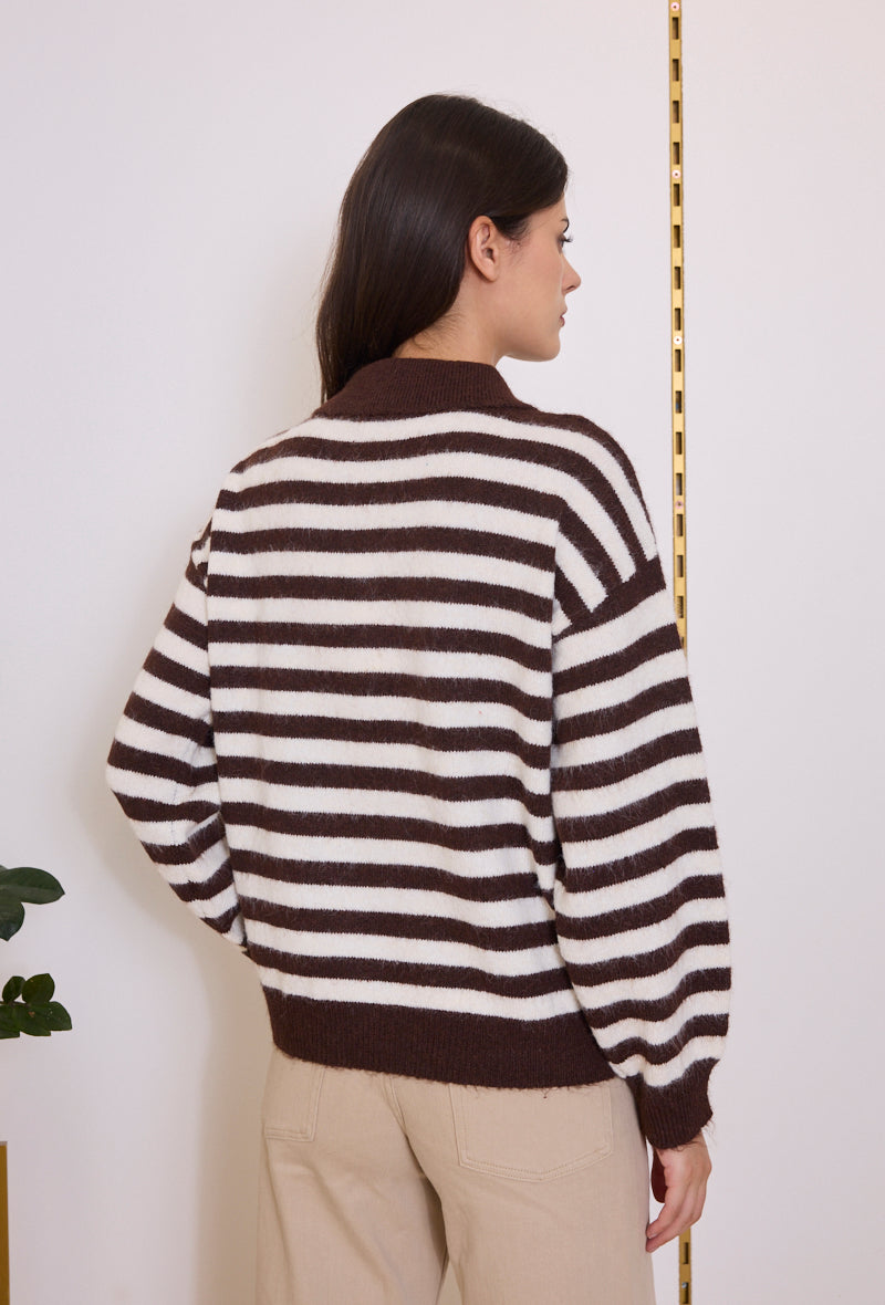 Pull polo rayé femme