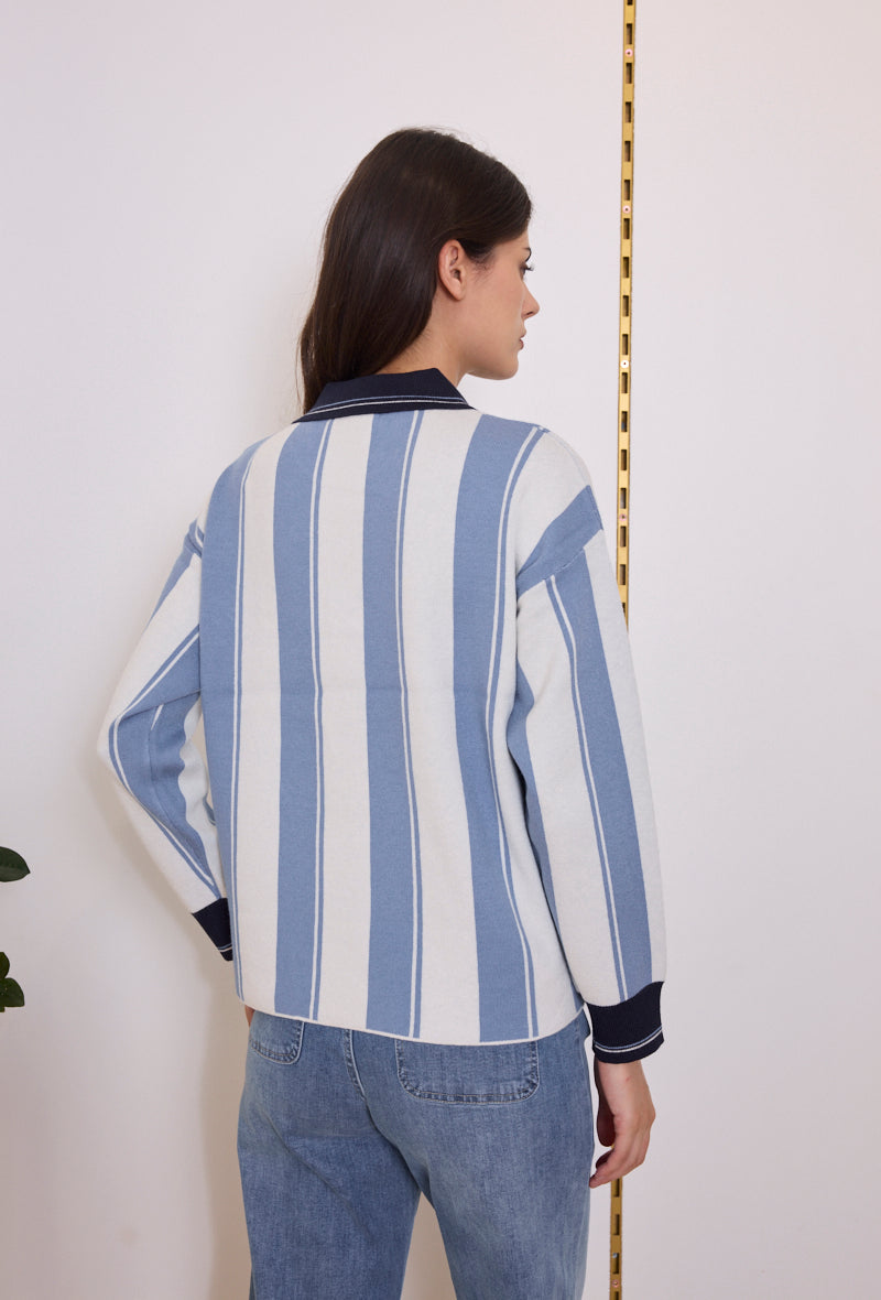 Pull polo maille rayé université