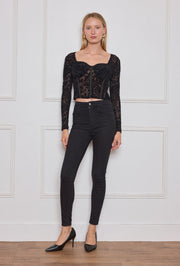 Top corset manches longues velours