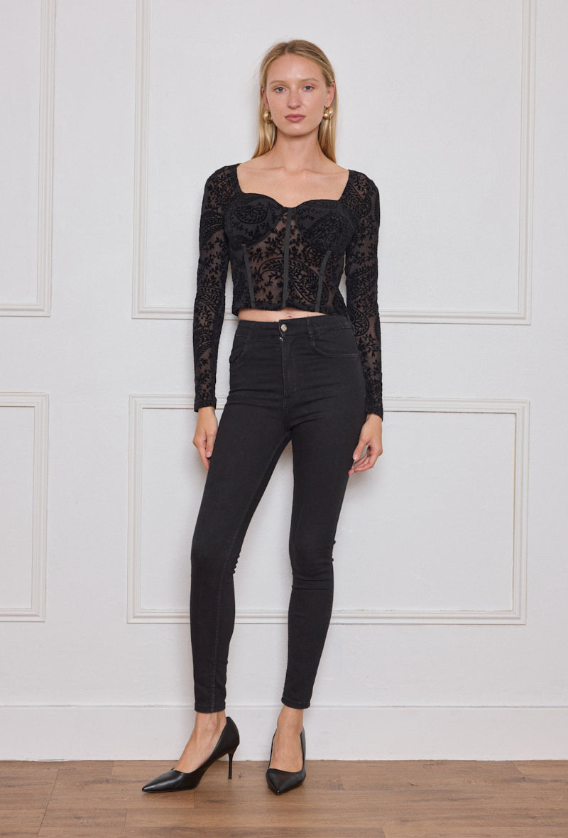 Top corset manches longues velours