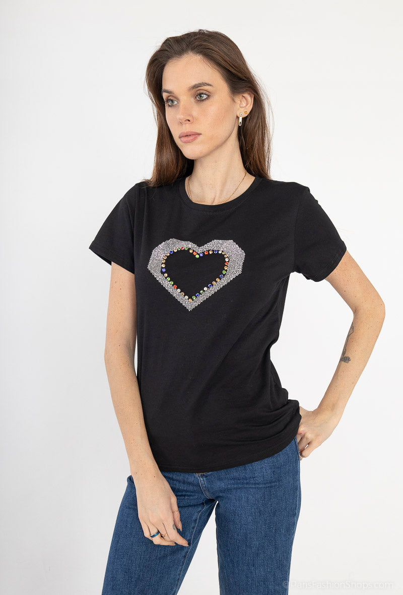 Tshirt coeur strassé