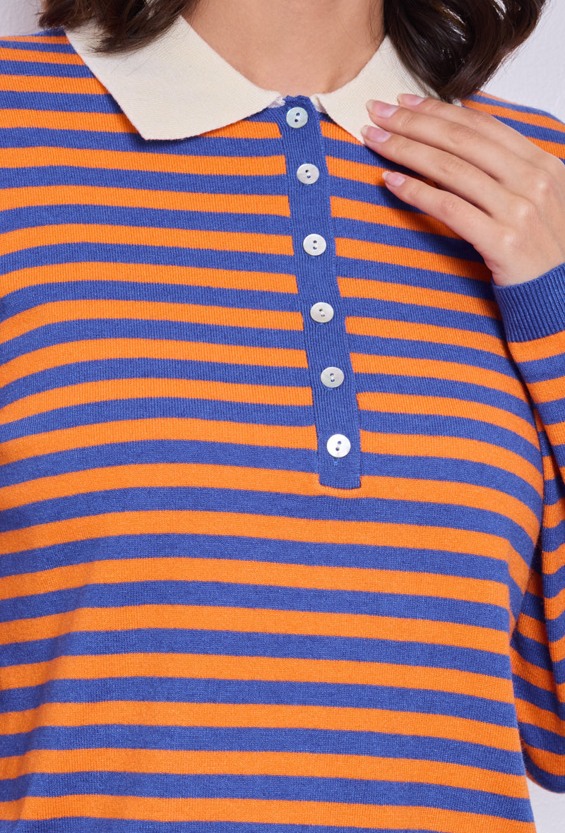 Pull col chemise rayé