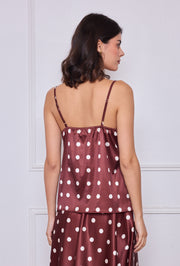 Caraco à pois en satin avec dentelle