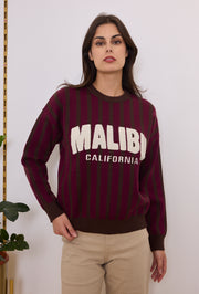 Pull maille rayé inscription bouclette