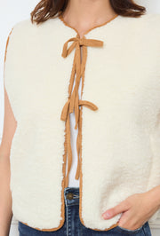 Collarless Sherpa Tie-Front Vest
