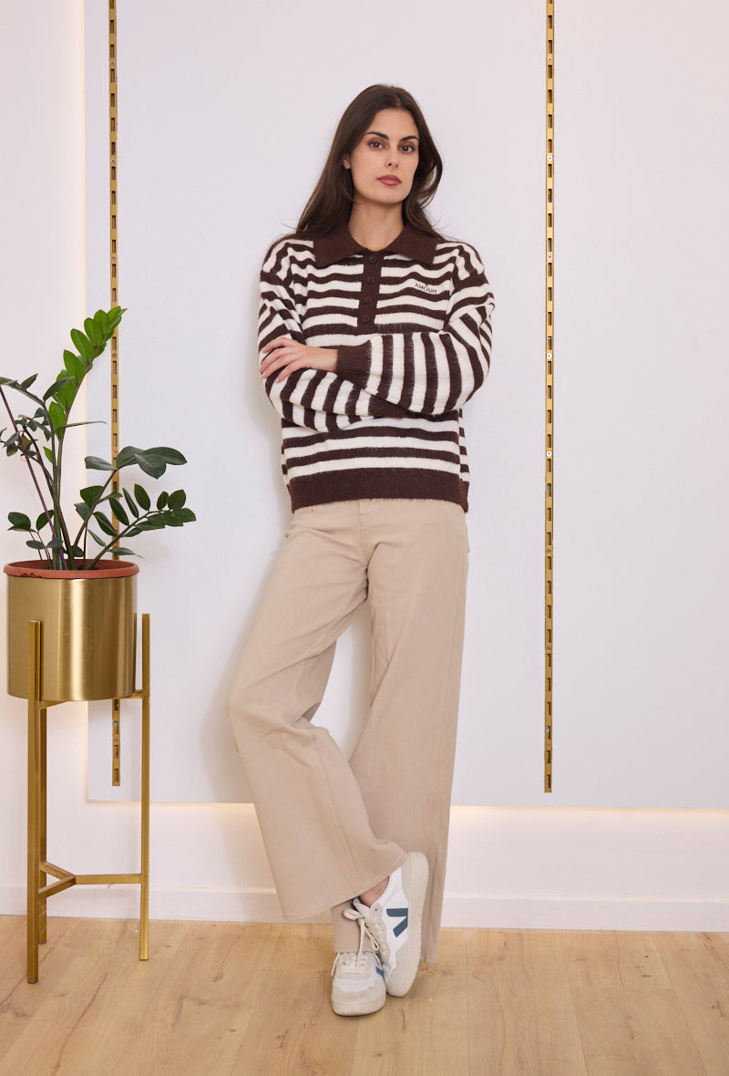 Pull polo rayé femme