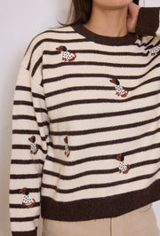 Pull marinière chien brodé