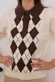 Pull maille col polo argyle