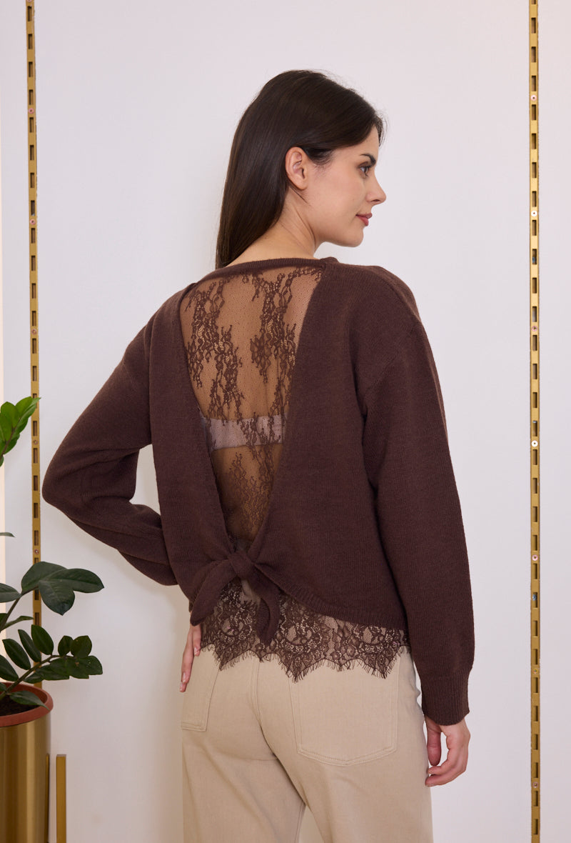 Pull maille réversible dos noué