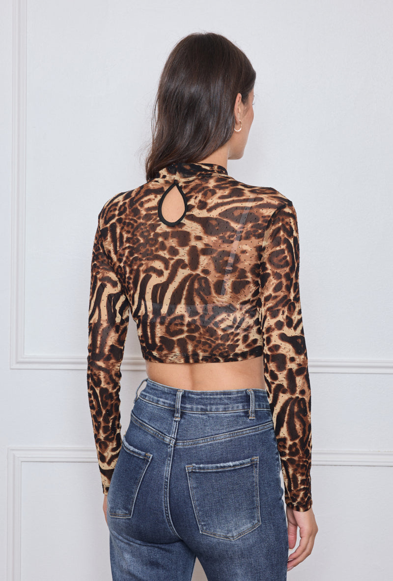 Haut femme imprimé léopard transparent