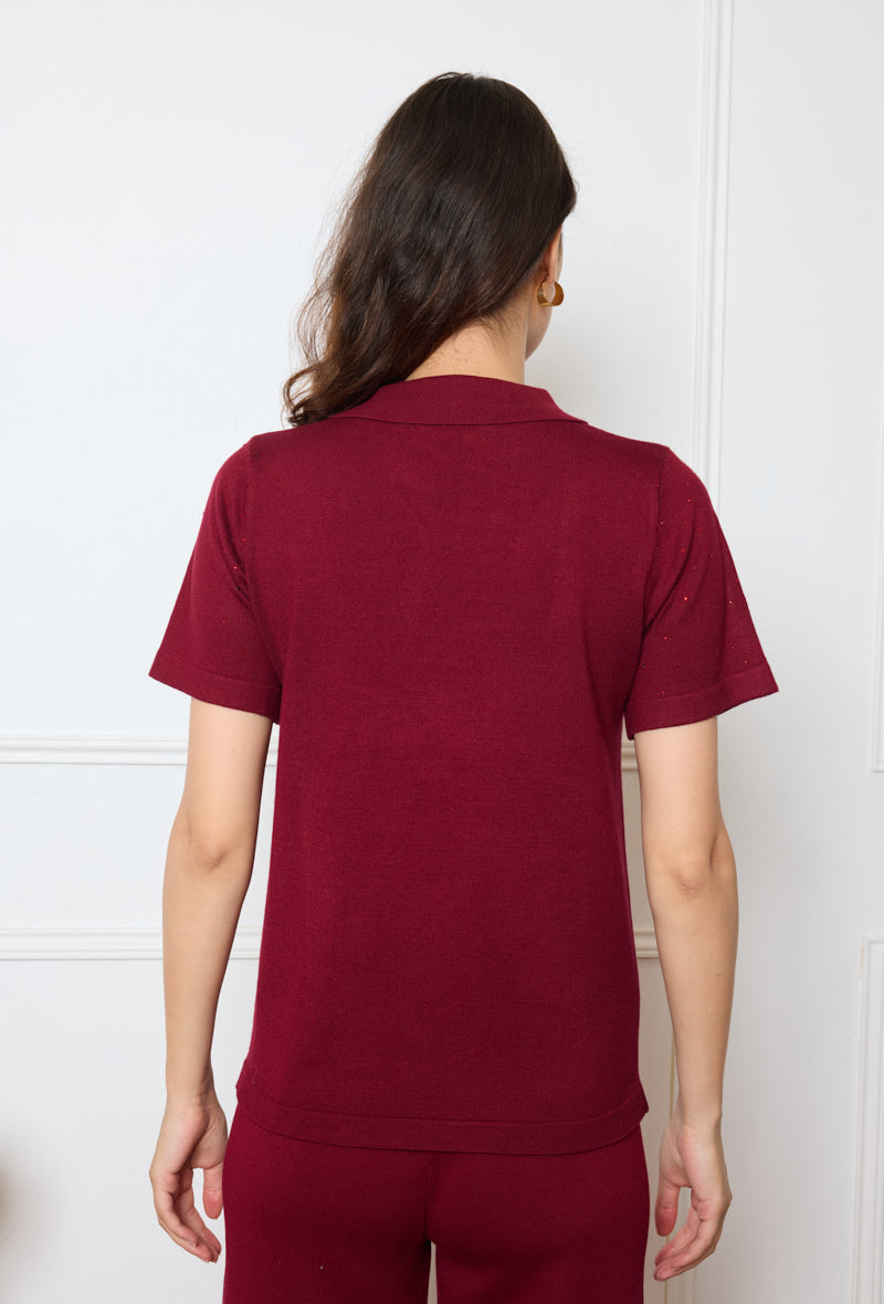 Top Polo Maille Brillante Col V