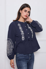 Chemise bohème brodée à taille cintrée