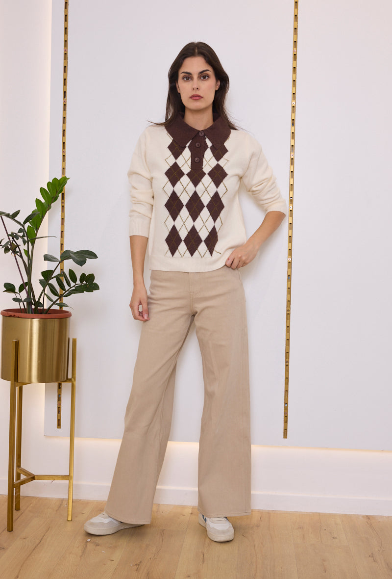 Pull maille col polo argyle