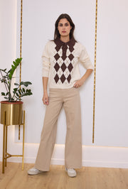 Pull maille col polo argyle