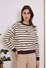 Pull marinière chien brodé