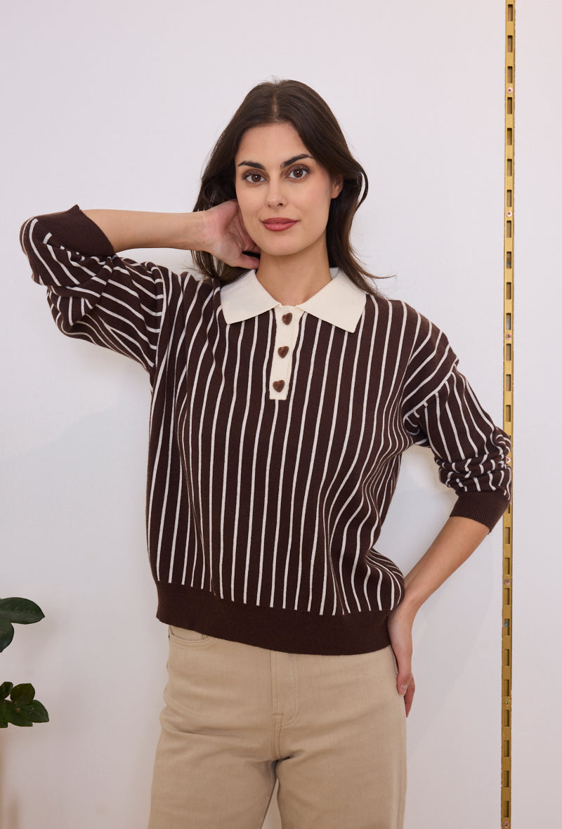 Pull col polo maille rayée