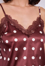 Caraco à pois en satin avec dentelle