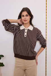Pull col polo maille rayée