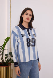 Pull polo maille rayé université