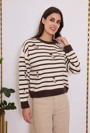 Pull marinière chien brodé