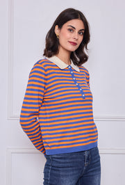 Pull col chemise rayé