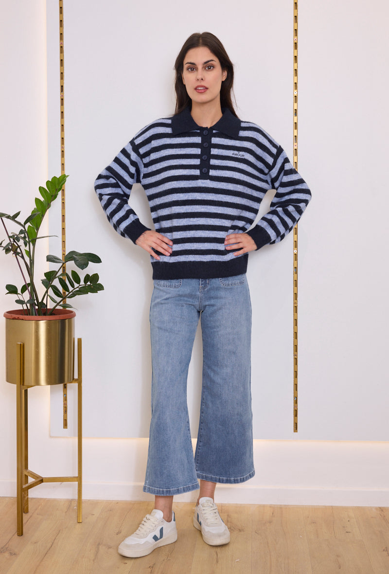 Pull polo rayé femme
