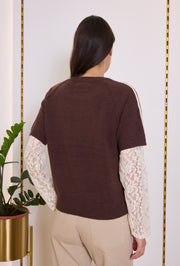 Pull femme superposition dentelle